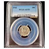 1942 US Mercury Dime PCGS AU53