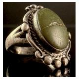 Southwest Style Silver Toned Oval Green Stone Ring
