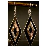 A Pair of Mexican Alpaca and Abalone Shell Geometric Dangle Earrings