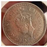 British India George VI Silver 1/4 Rupee Coin 1945 Bombay Mint