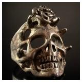 Gothic Style Skull and Rose Biker Ring