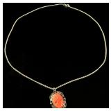 German Sterling Silver and Plastic Cameo Pendant Necklace