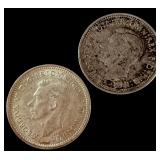 A Pair of Australian 1943-D Silver Three Pence Coins