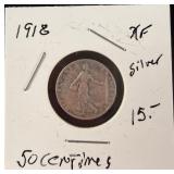 FR 1918 Silver 50 Centimes Coin