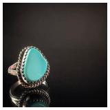 Southwestern Style Turquoise and Silver Tone Statement Ring