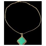 Sterling Silver and Square Turquoise Cabochon Pendant Necklace