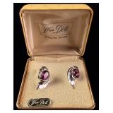 A Pair of Van Dell Sterling Silver and Purple Gemstone Screw-Back Earrings