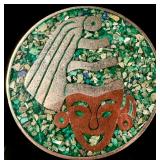 Mexican Sterling Silver and Crushed Stone Mosaic Brooch Pendant