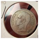 1945 Venezuela Silver 1 Bolivar Coin