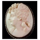 Hand Carved Shell Cameo Brooch and Pendant with Twisted Rope Border