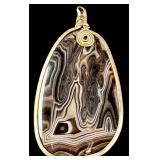 Large Wire Wrapped Banded Agate Teardrop Pendant