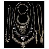 A Collection of Nine Pieces of Vintage Mid-Century Rhinestone Costume Jewelry including a Kramer of New York Necklace