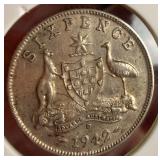 1942 D AU Silver Sixpence