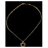 Vermeil Sterling Silver Open Heart Pendant on Box Chain with Blue and Clear Gemstones