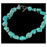 A Graduated Natural Turquoise Nugget Necklace with Silver-Tone Metal Toggle Clasp