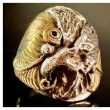 Two-Tone Metal Sculptural Eagle Statement Ring