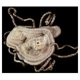 Brutalist Mid-Century Modern Chalcedony Druzy Stalactite Slice Brooch