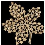 Crown Trifari Silver-Tone and Rhinestone Maple Leaf Brooch