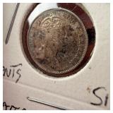 1910 Straits Settlements Silver 5 Cents Coin