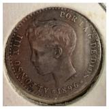 1896 ES Silver 50 Centimos Alfonso XIII Coin
