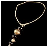Italian Sterling Silver Box Chain Bracelet with Graduated Bead Drop Pendant