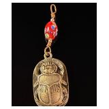 Egyptian Revival Cast Metal Scarab Pendant with Lampwork Glass Bead