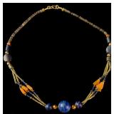 Multi-Strand Lapis Lazuli and Carnelian Ancient Style Bead Necklace
