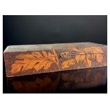 Arts and Crafts Pyrography and Chip Carved Wooden Floral Box