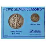 Two US 90% Silver Coins in Littleton Coin Company Presentation Card