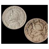 A Pair of 1947 Republic of Panama 1/10 Balboa Silver Coins