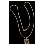 Sterling Silver Italian Snake Chain Necklace with Reversible Rectangular Southwest Motif Pendant