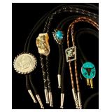 A Collection of Five Vintage Western and Southwestern Style Bolo Ties