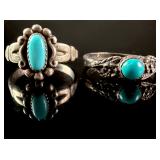 Two Sterling Silver and Turquoise Southwestern Style Rings