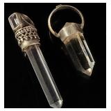 Two Clear Quartz Crystal Point Pendants with Silver-Toned Metal Mounts