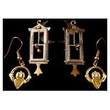 A Pair of Guillotine Motif Mixed-Metal Earrings and a Pair of Claddagh Motif Drop Earrings