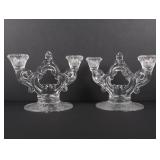 A Pair of Two-Light Floral Etched Clear Glass Candelabra