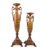 A Pair of Regina Neoclassical Harlequin Pattern Decorative Urn Candle Holders