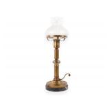 Neoclassical Style Brass Tone and Marble Table Lamp with Etched Glass Shade