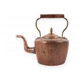 19th Century Hand Hammered Copper Tea Kettle with Brass Accents