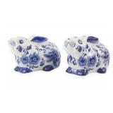 A Pair of Centrum Ceramics Blue and White Floral Rabbit Figurines