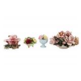 A Collection of Four English and Italian Ceramic Floral Ornaments including Denton, Thorley, and Nora Fashion