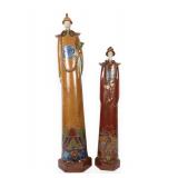 A Pair of Large Stylized Glazed Ceramic Chinese Official Figurines