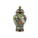 Japanese Satsuma Style Lidded Temple Jar with Peacock Decoration by Gyozan
