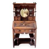 Late Victorian Carved Walnut Fall-Front Secretary Desk