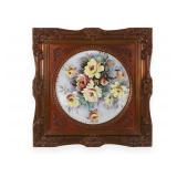 Hand Painted Porcelain Rose Still Life in Ornate Gilt Frame