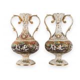 A Pair of Capodimonte Polychrome and Gilded Two-Handle Porcelain Vases