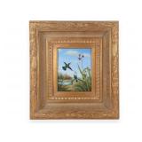 Tropical Landscape with Hummingbirds and Orchids Oil on Canvas