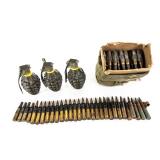 3 Inert WWII MKII Training Grenades & Dummy Ammo