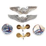 WWII Pilot & Navigator Wings & ATC Discs (6)