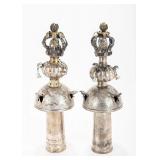 A PAIR OF EARLY AND LARGE SILVER TORAH FINIALS. Ukraine, c. 1860.